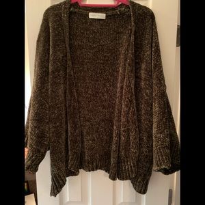 Green Chenille Open Cardigan
